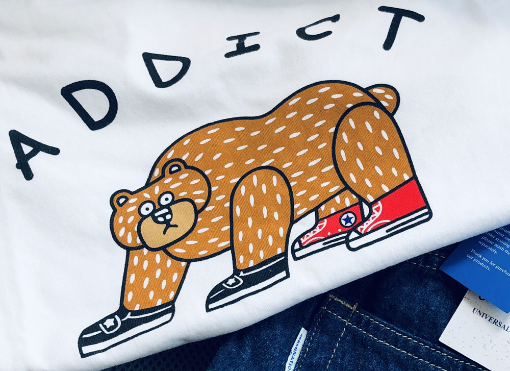 무료배송 해외 수입 반팔티 워싱 면 라운드 전사나염 베어 곰 캐주얼 여름 티셔츠