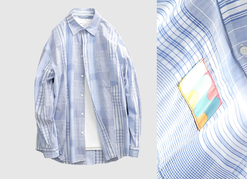 무료배송 해외 수입  스트라이프 체크 셔츠 자켓 패치워크 비대칭 패치 루즈핏 오버핏 봄 여름 간절기 캐주얼
